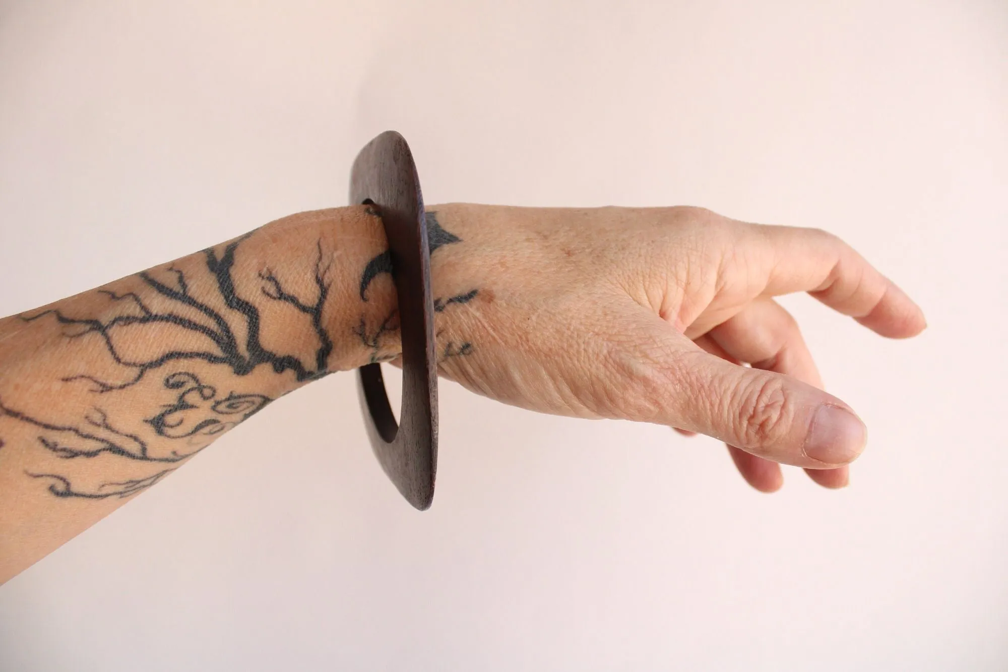 Vintage Brown Wood Carved Bangle Bracelet