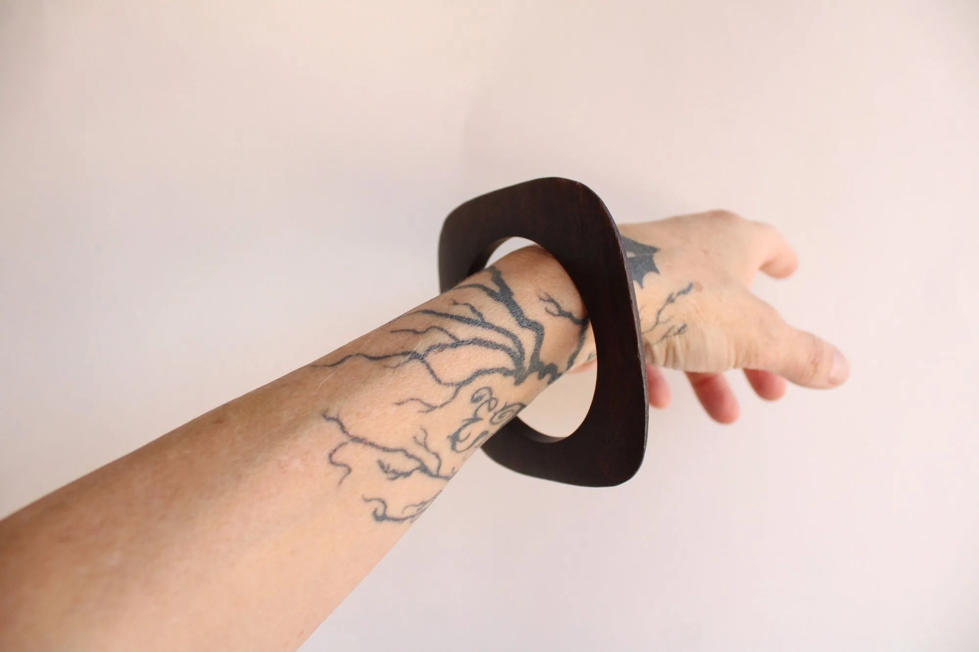 Vintage Brown Wood Carved Bangle Bracelet