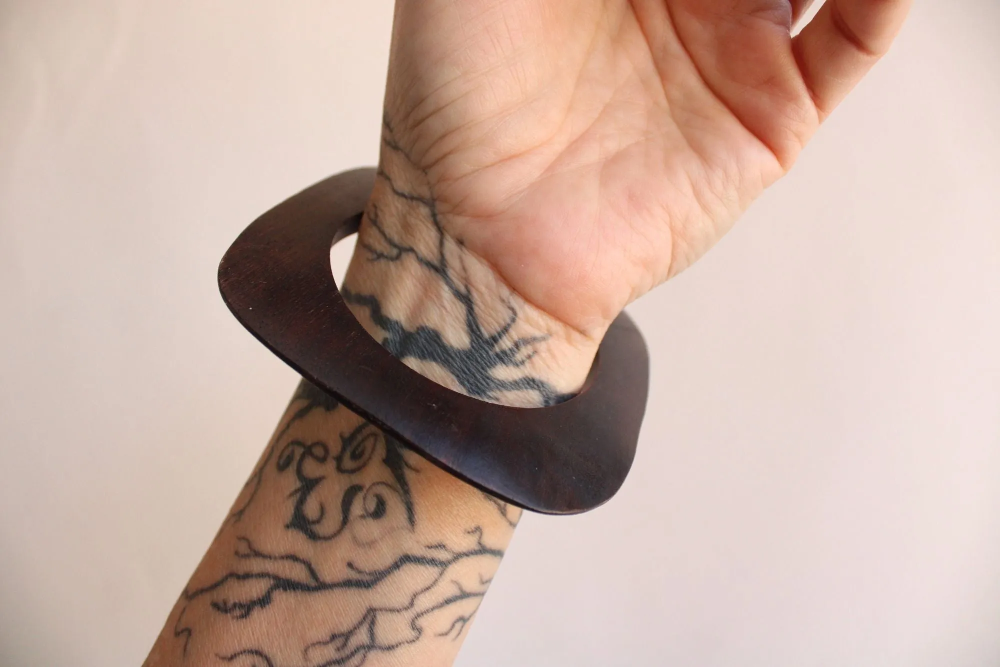 Vintage Brown Wood Carved Bangle Bracelet