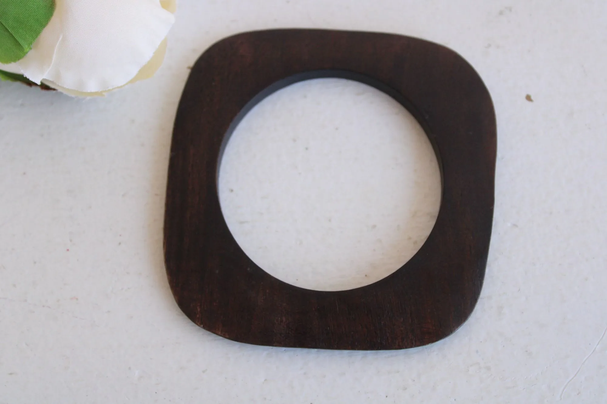 Vintage Brown Wood Carved Bangle Bracelet
