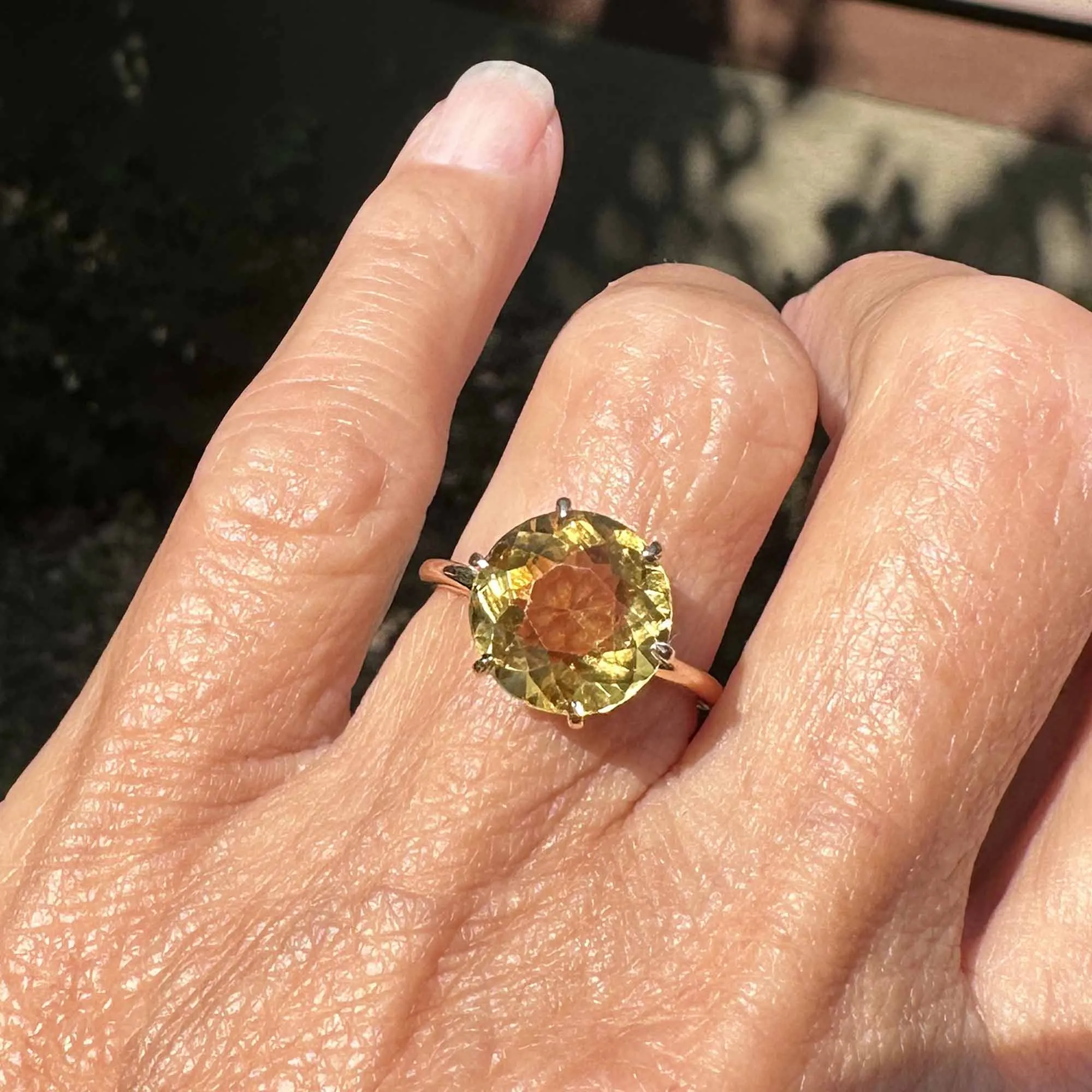 Vintage Mid Century 14K Gold Solitaire Citrine Ring