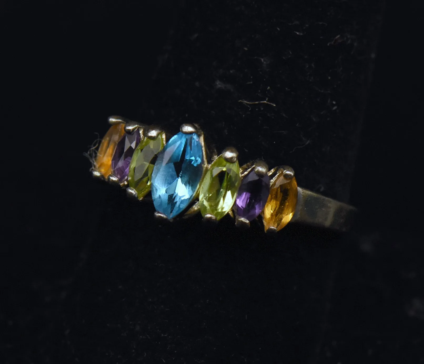 Vintage Multi-Gemstone Sterling Silver Ring - Size 9