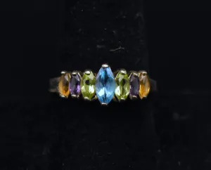 Vintage Multi-Gemstone Sterling Silver Ring - Size 9