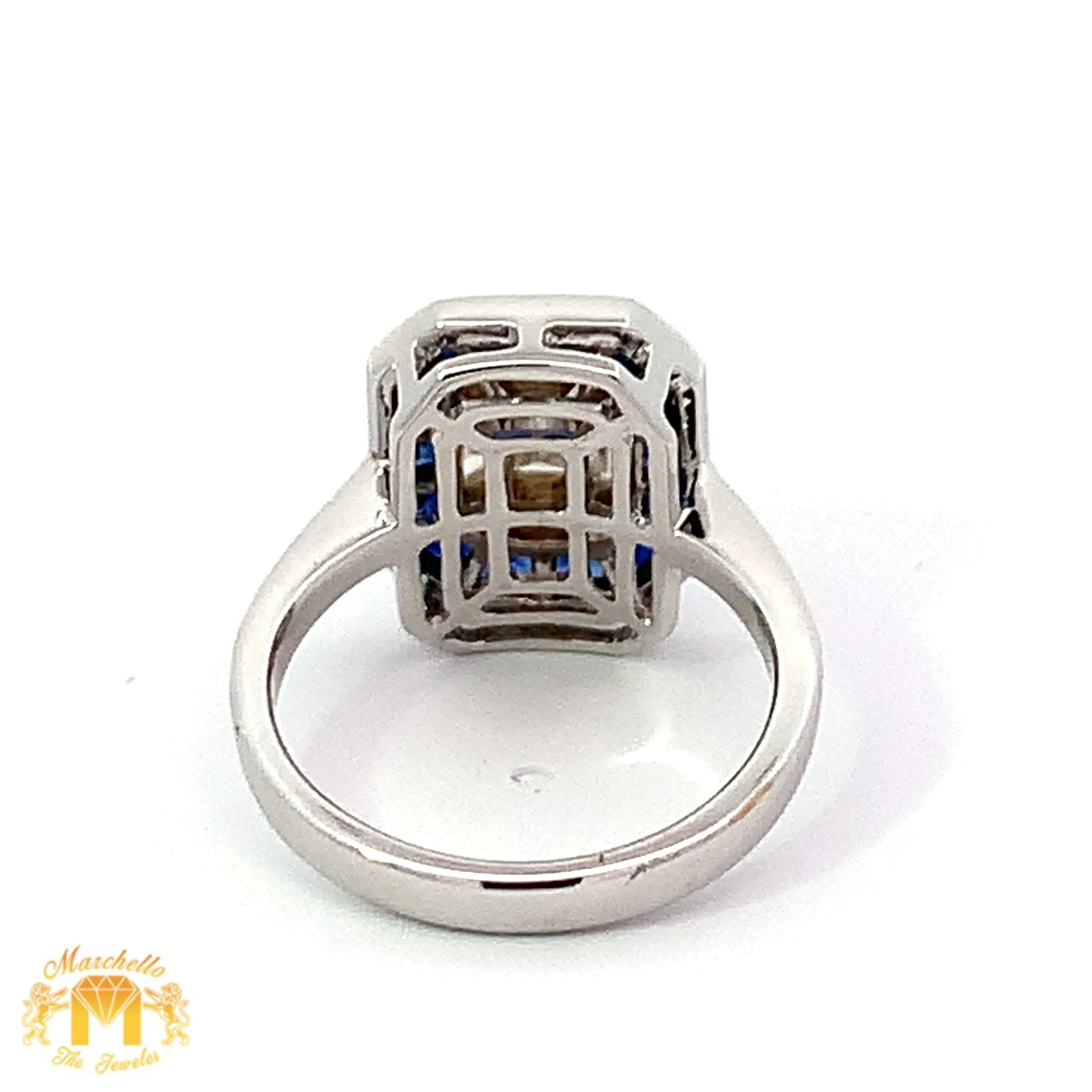 VVS/vs EF color high clarity diamonds set in a 18k Gold Emerald Blue Sapphire Ring with Round Diamonds