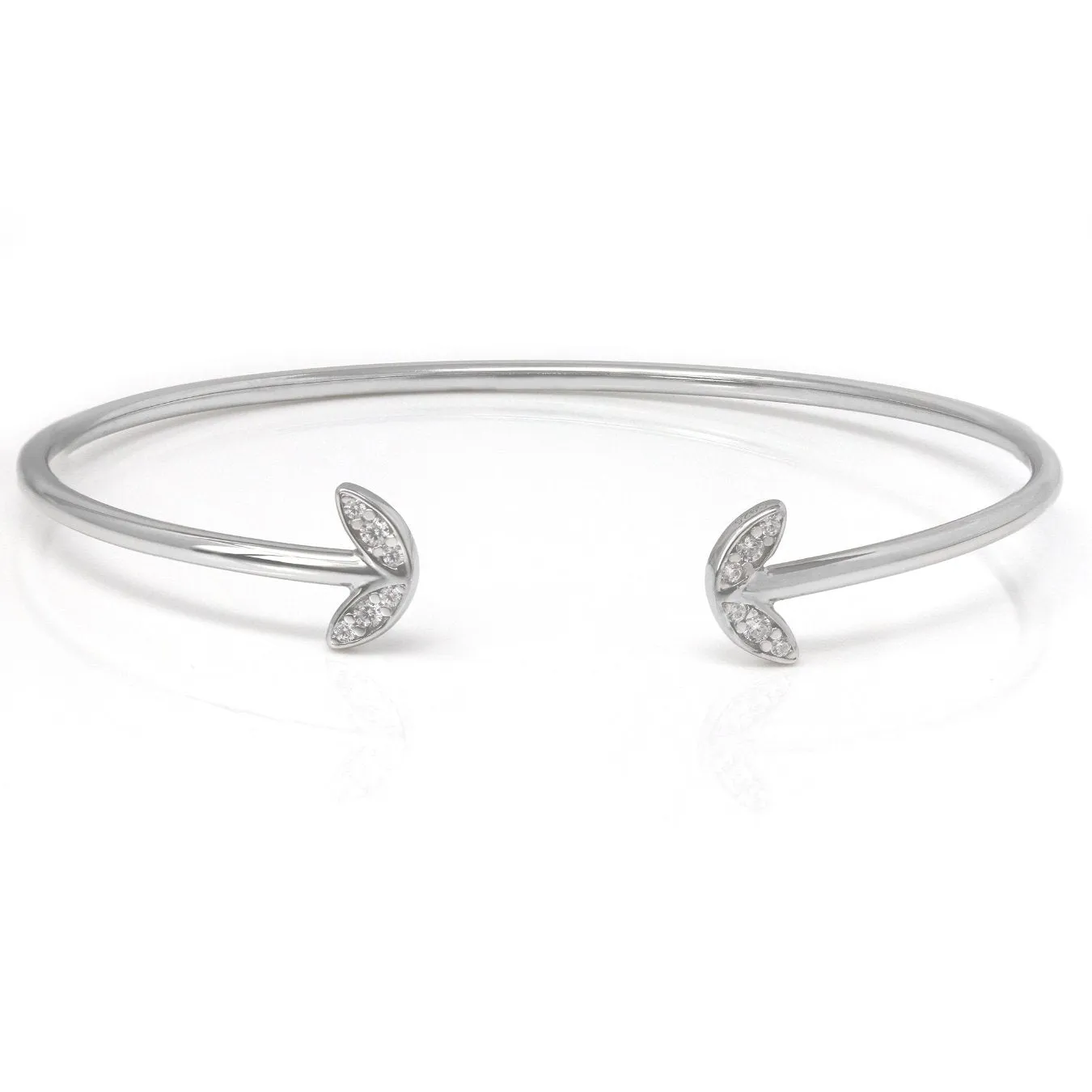 Winged Bangle with CZ Stones - Sterling Silver