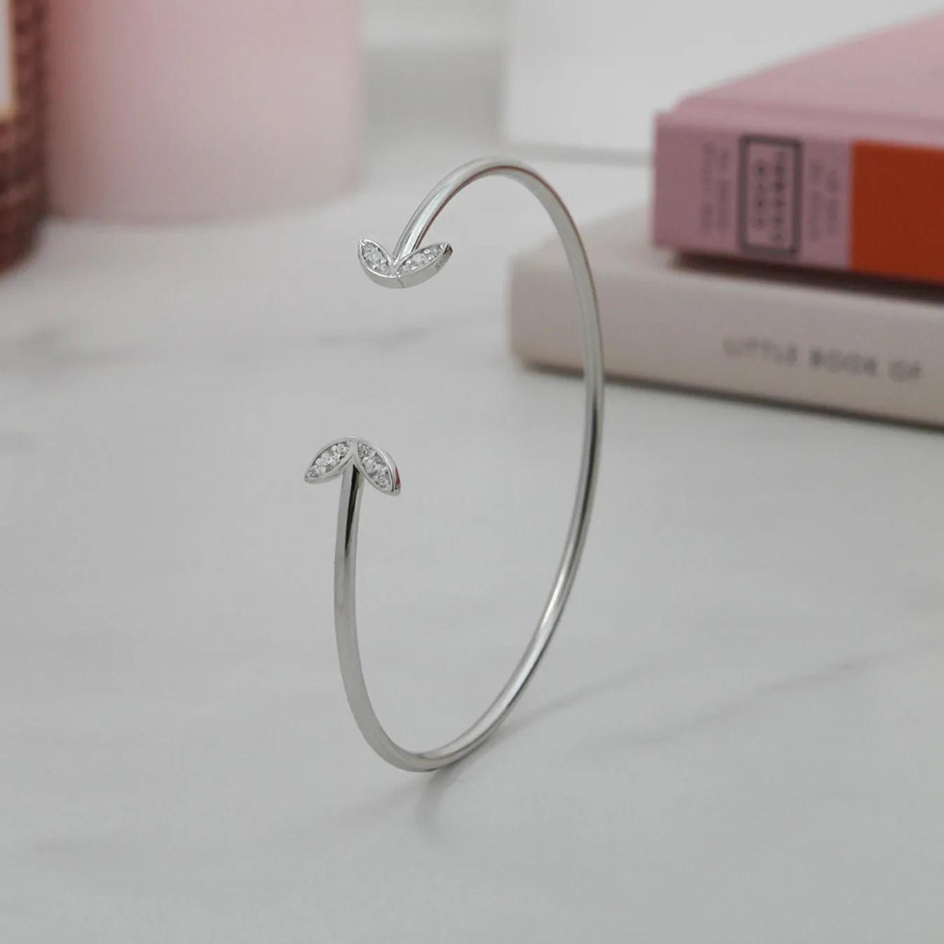 Winged Bangle with CZ Stones - Sterling Silver