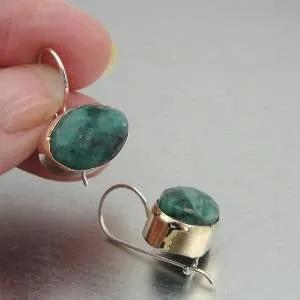 Yellow Gold & Sterling Silver Emerald Earrings