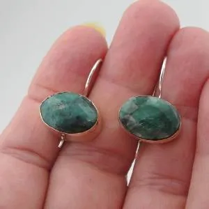 Yellow Gold & Sterling Silver Emerald Earrings